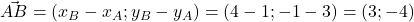 \vec{AB} = (x_B - x_A; y_B - y_A) = (4 - 1; -1 - 3) = (3; -4)